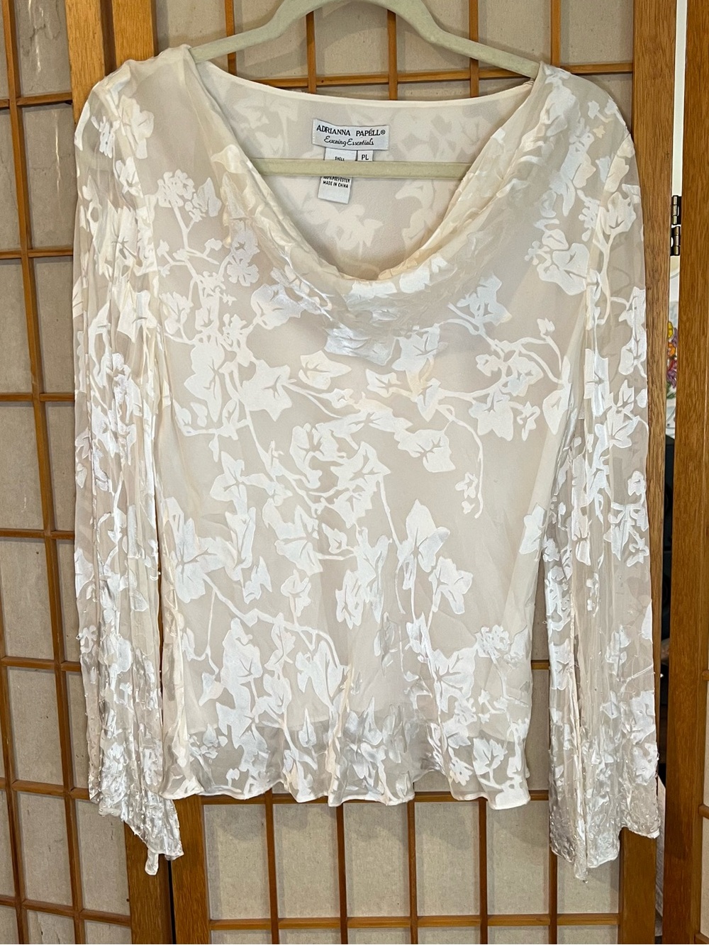 Adrianna Papell Cream Floral Burnout Cowl Neck Blouse
